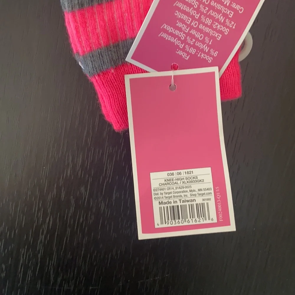 NWT * Circo Hot Pink, Grey and Black Tall Dance Socks Girls Shoe Size 3-…